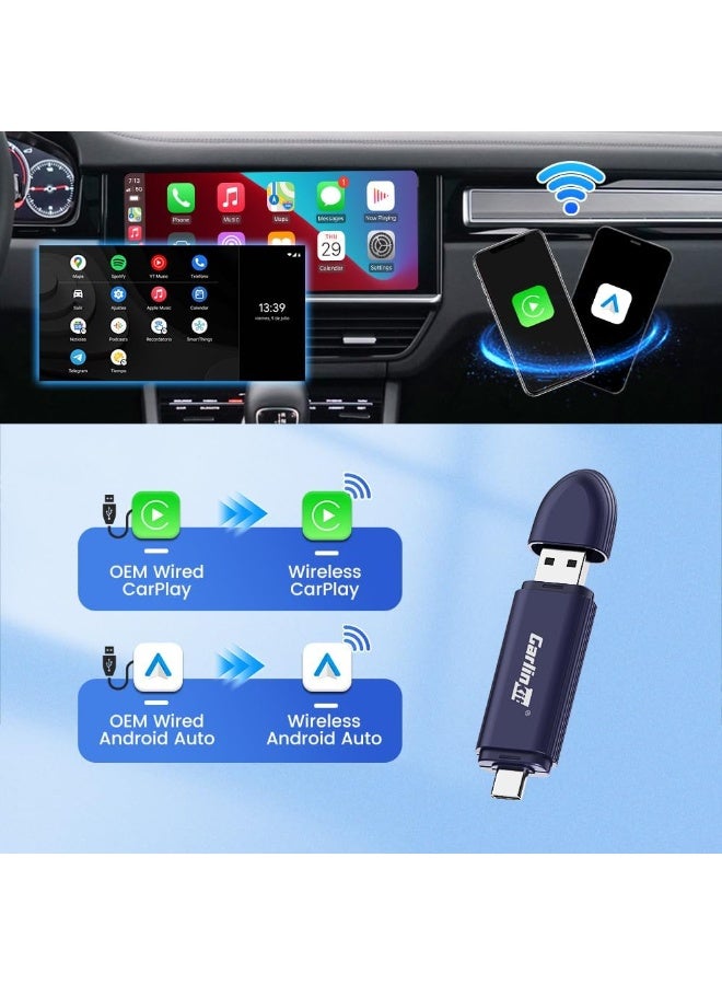 Carlinkit MINI5 PRO 2-in-1 Wireless CarPlay & Android Auto Adapter - Mini Seamless Conversion Dongle - High-Speed Performance - Blue Edition - Image 1